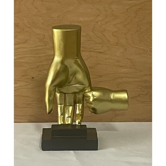Gold Parent Child Hands Sculpture Modern Resin Art Decor 10" Family Statue - Picture 2 of 8